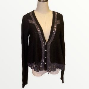 Free People Button Down Cardigan S Black Gray Lace Whimsigoth